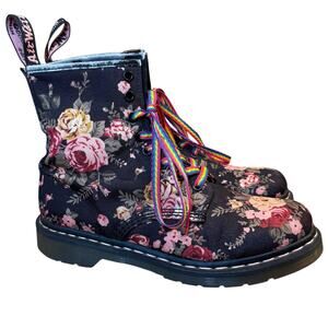 Dr. Martens Boot 1460 Victorian Floral Canvas Rose Rainbow Laces Combat Women 9